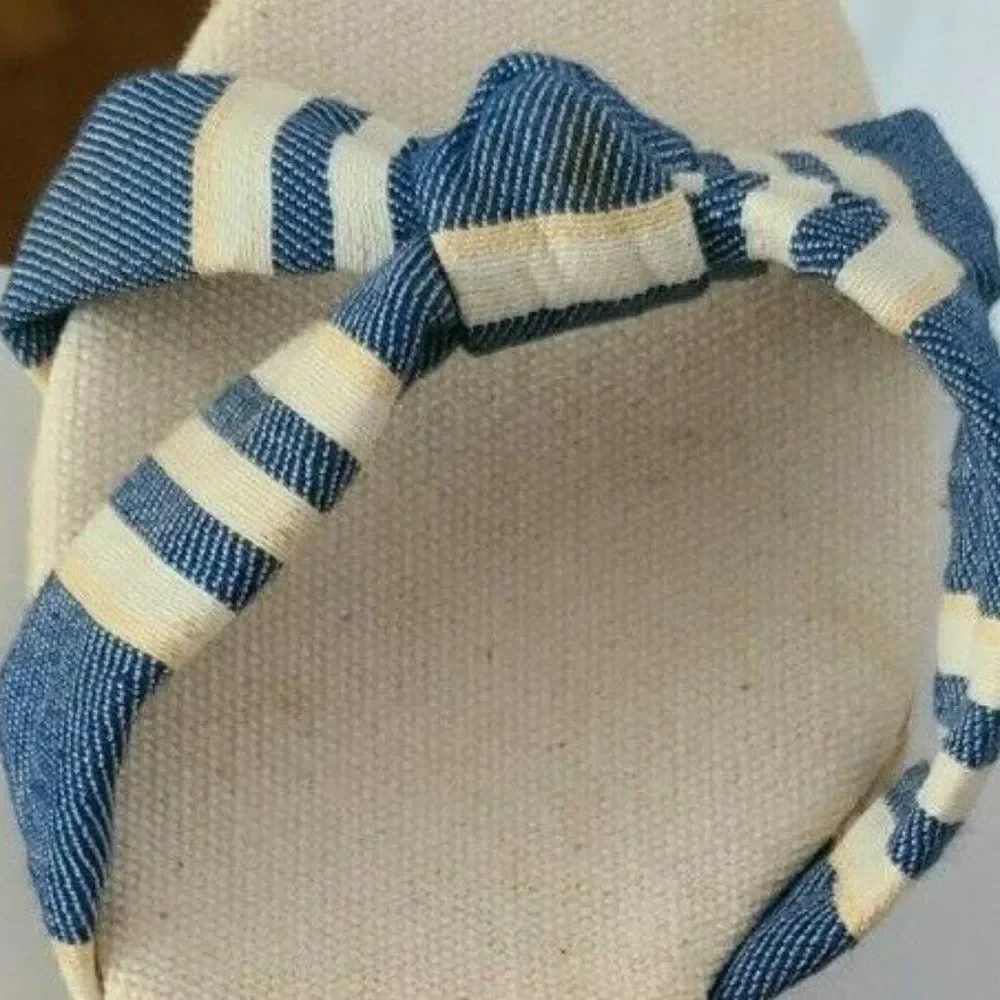 Michelle D Denim Striped‎ Espadrille Wedges Size 8M | Blue White Nautical Ribbon